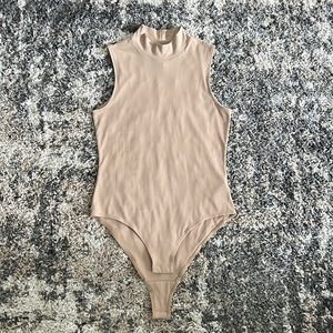 Beige/Tan H&M High Neck Ribbed Bodysuit